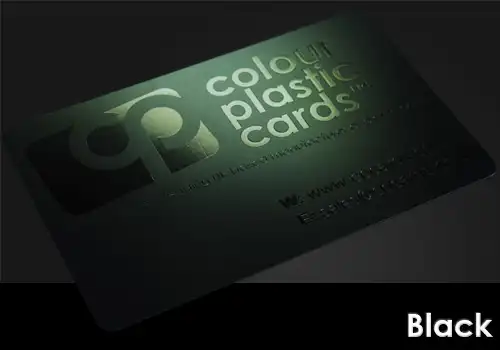 black printed on a satin black plastic card