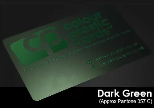 dark green printed on a satin black plastic card