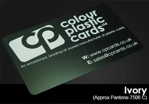 ivory printed on a satin black plastic card