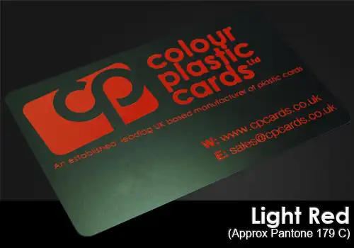 light red printed on a satin black plastic card