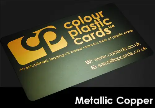 metallic copper printed on a satin black plastic card