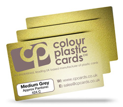 Medium grey - Approx Pantone: 424C - Note: Important wording printed with grey ink on a frosted plastic card may be hard to read