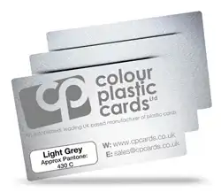 Light grey - Approx Pantone: 430C - Note: Important wording printed with grey ink on a frosted plastic card may be hard to read