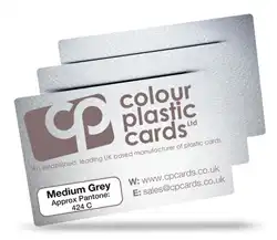 Medium grey - Approx Pantone: 424C - Note: Important wording printed with grey ink on a frosted plastic card may be hard to read