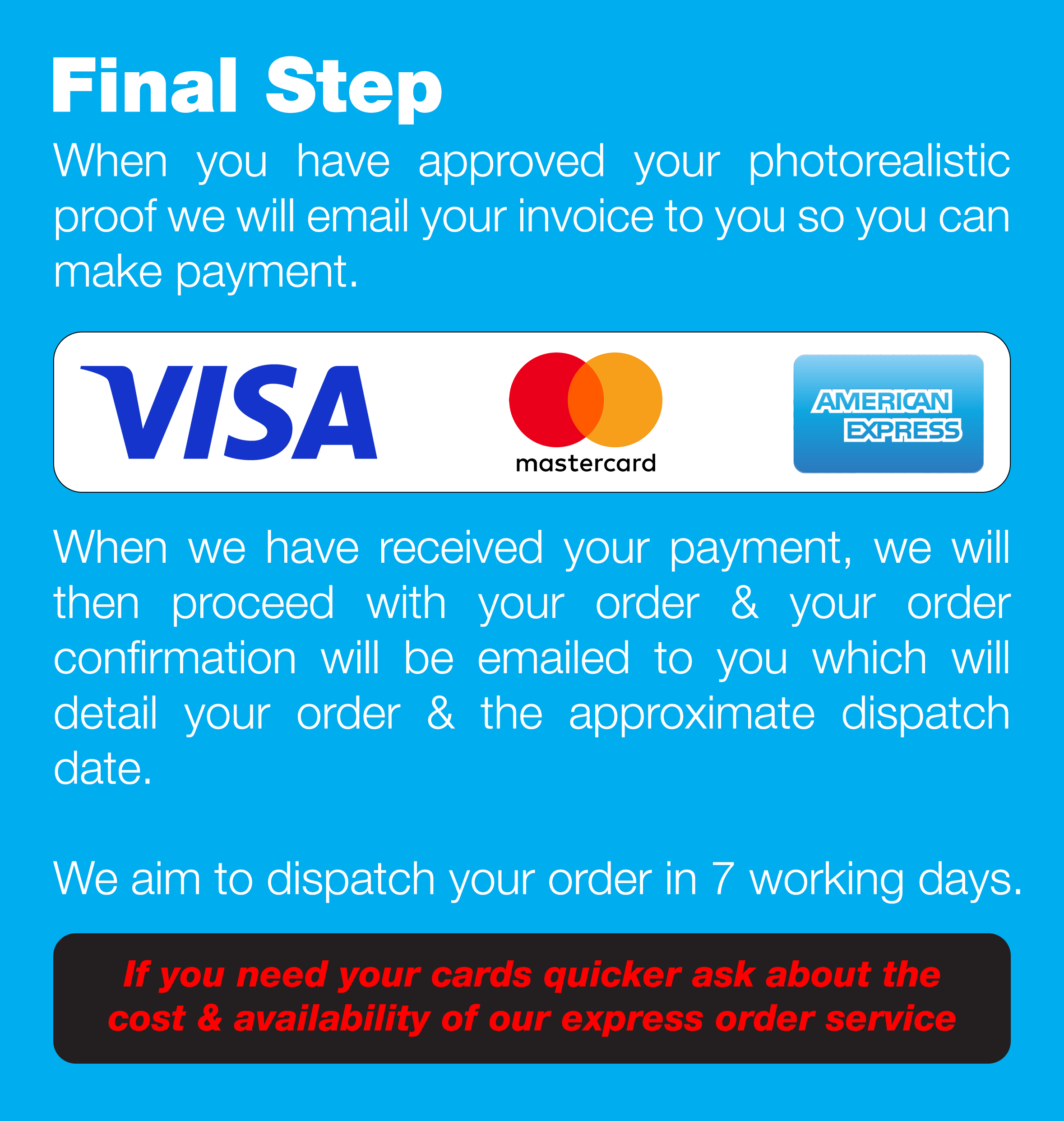 final step to order your plastic cards