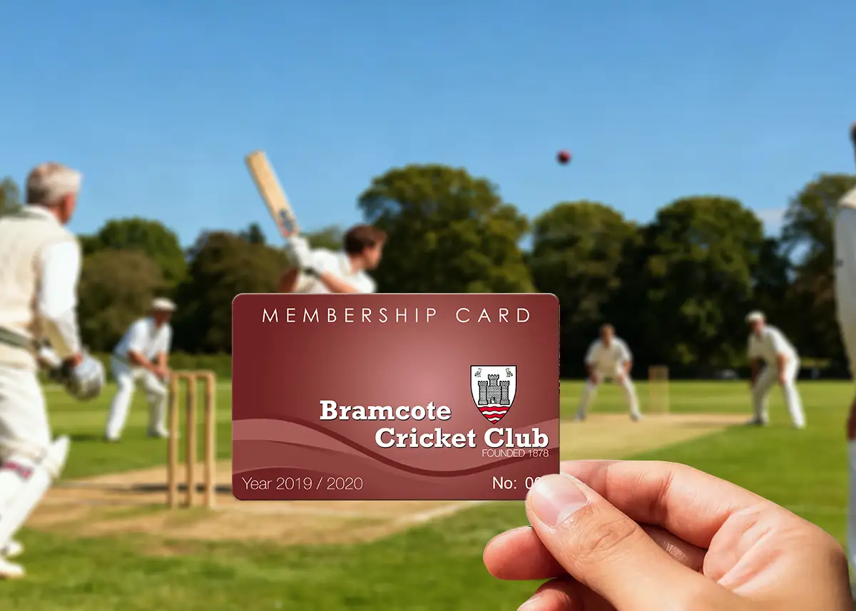 a printed plastic card for a cricket club
