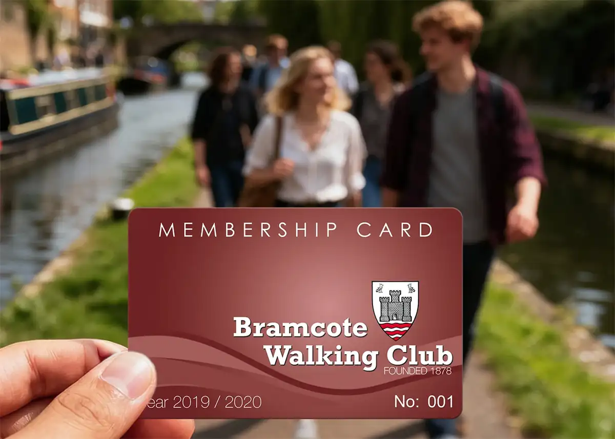 a printed plastic card for a walking club with club logo